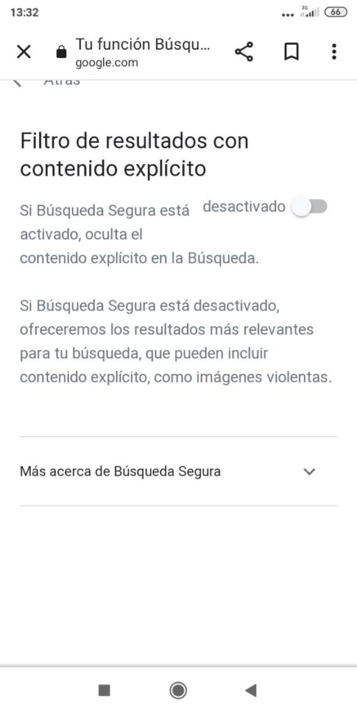 Google filtro desactivado